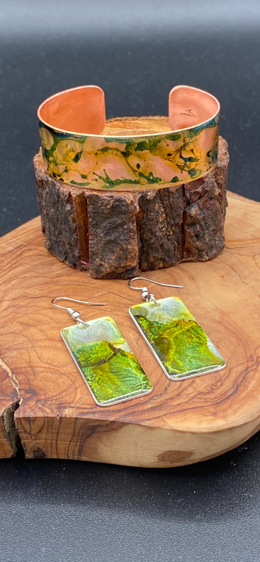 Copper Earrings shades of Green