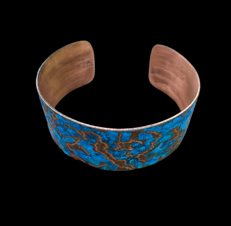 Wide Patina Copper Bracelet “World