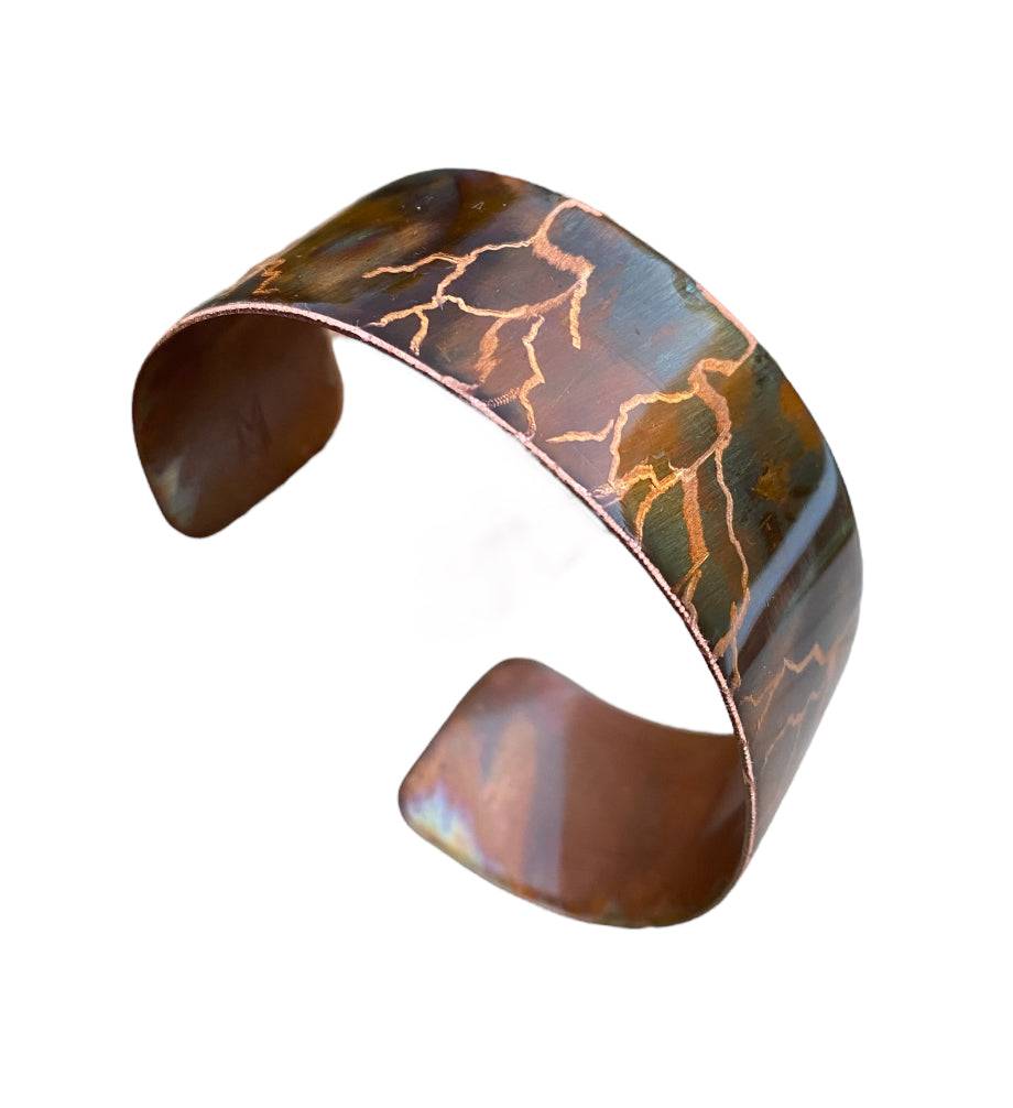 Fire Painted Wide Copper Bracelet