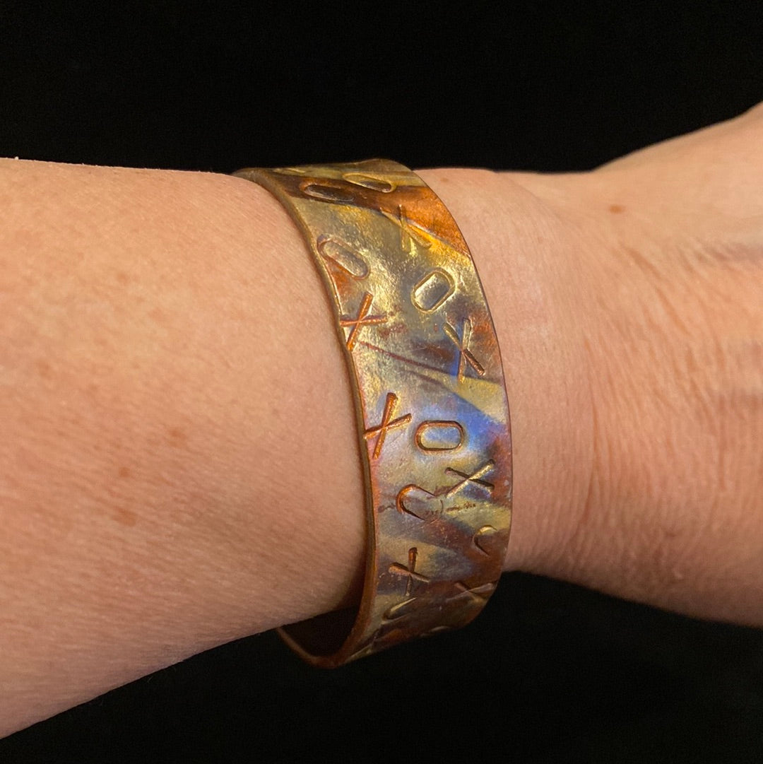 Fire Painted Copper Bracelet X's & O's