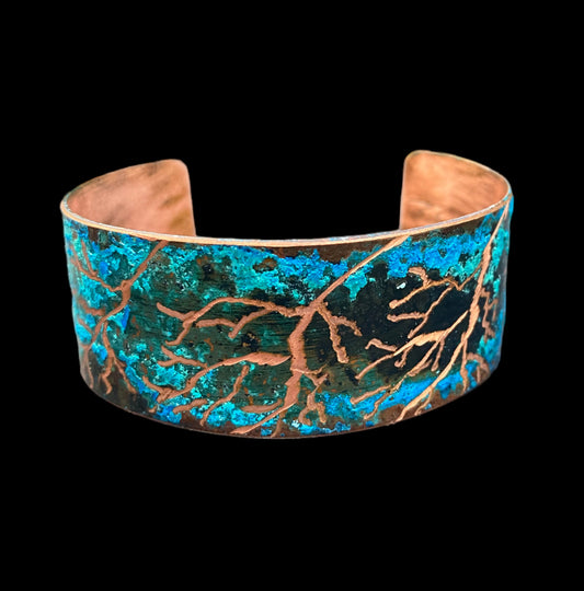 Wide Patina Copper Bracelet “Coral Tree”