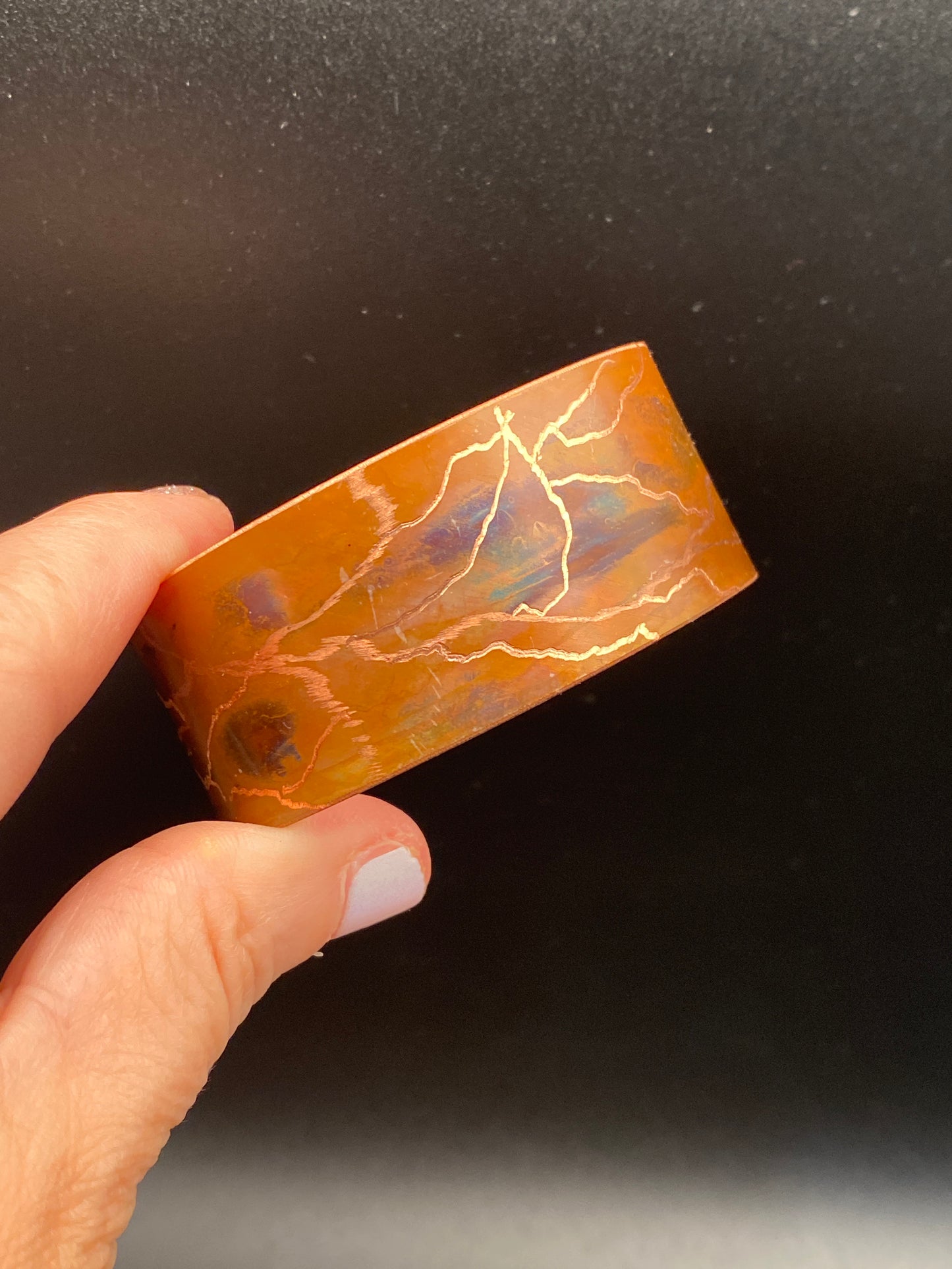 Wide Copper Bracelet “Etched Paths”