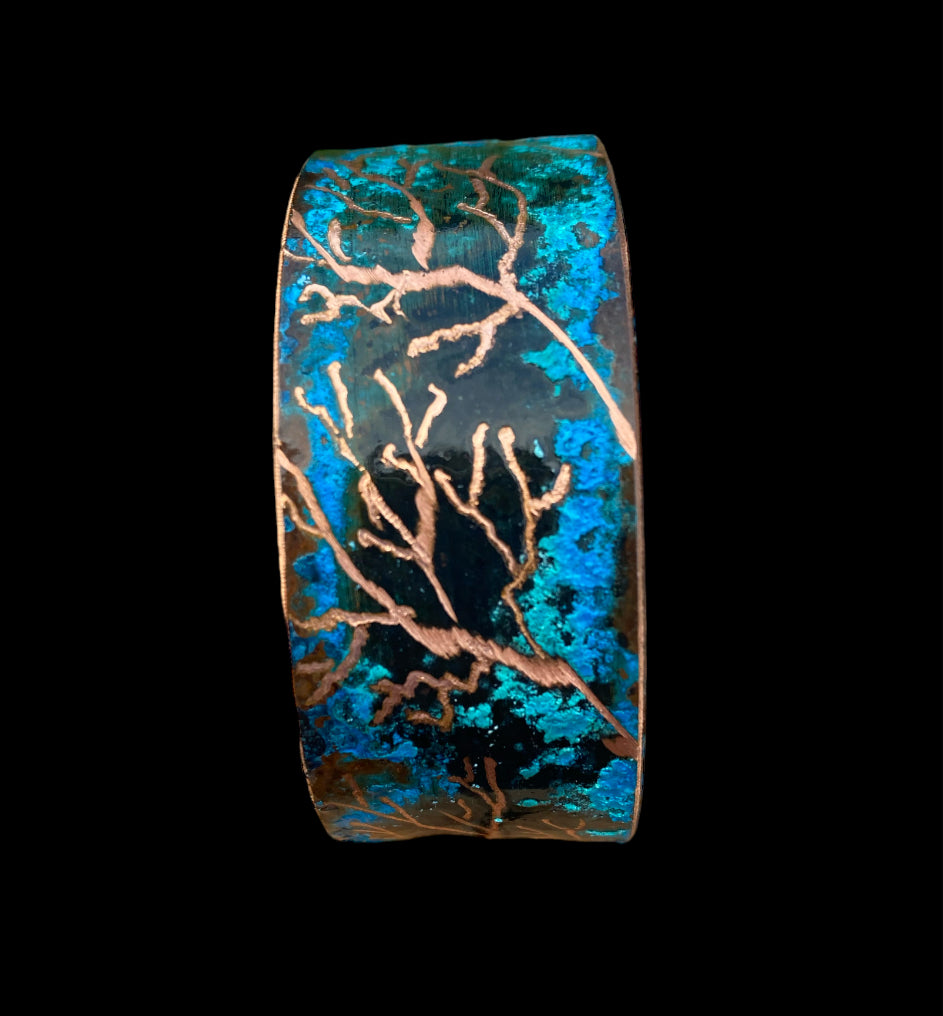 Wide Patina Copper Bracelet “Coral Tree”