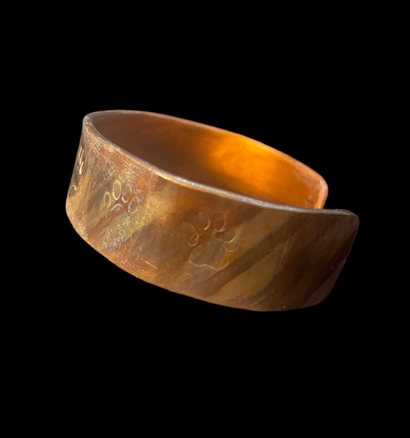 Dog Paw Fire Painted Copper Bracelet