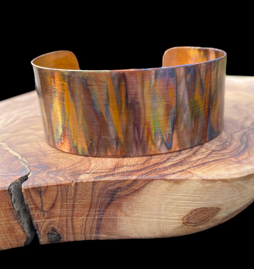 Fire Painted Copper Bracelet Wide