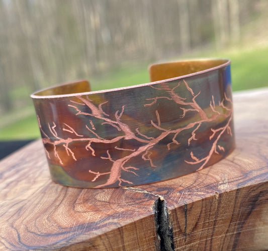 Fire Painted Wide Copper Bracelet “Tree of Life”