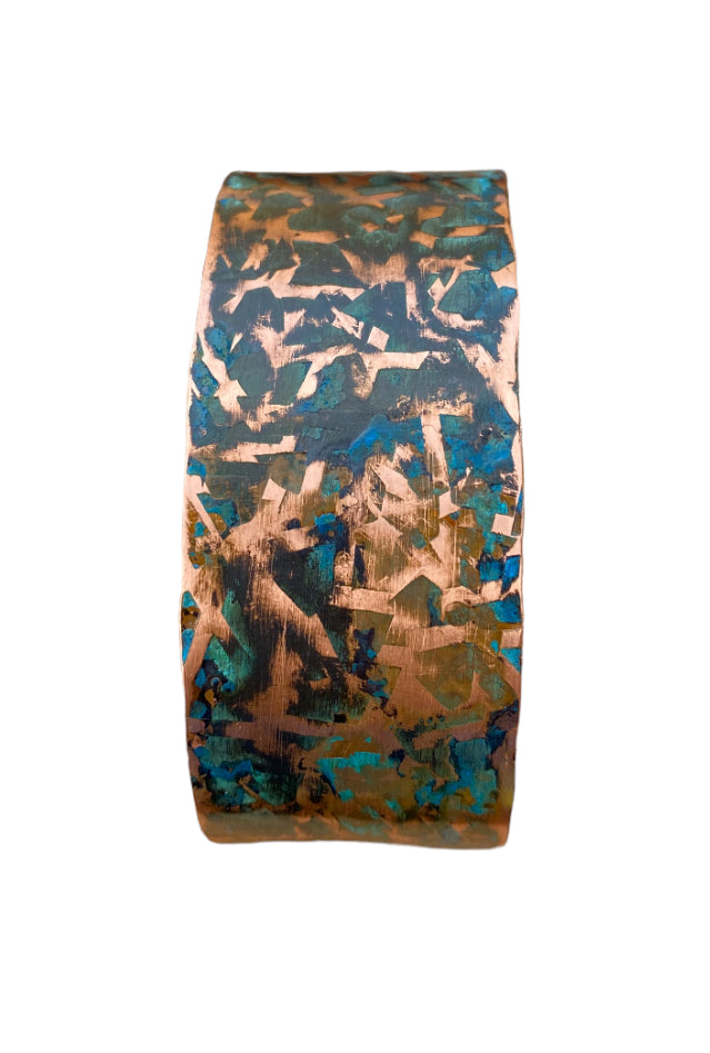 Wide Ridged Patina Copper Bracelet