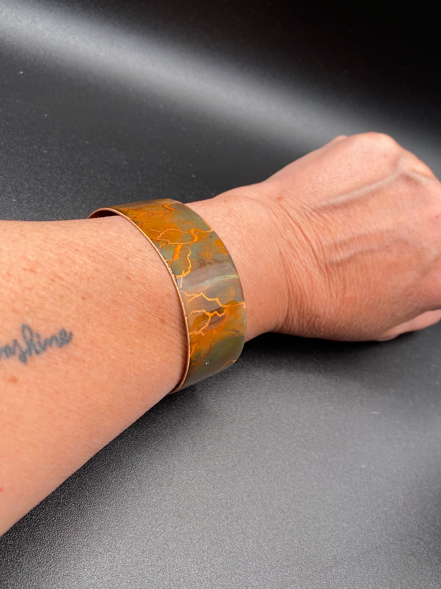 Fire Painted Etched Copper Bracelet