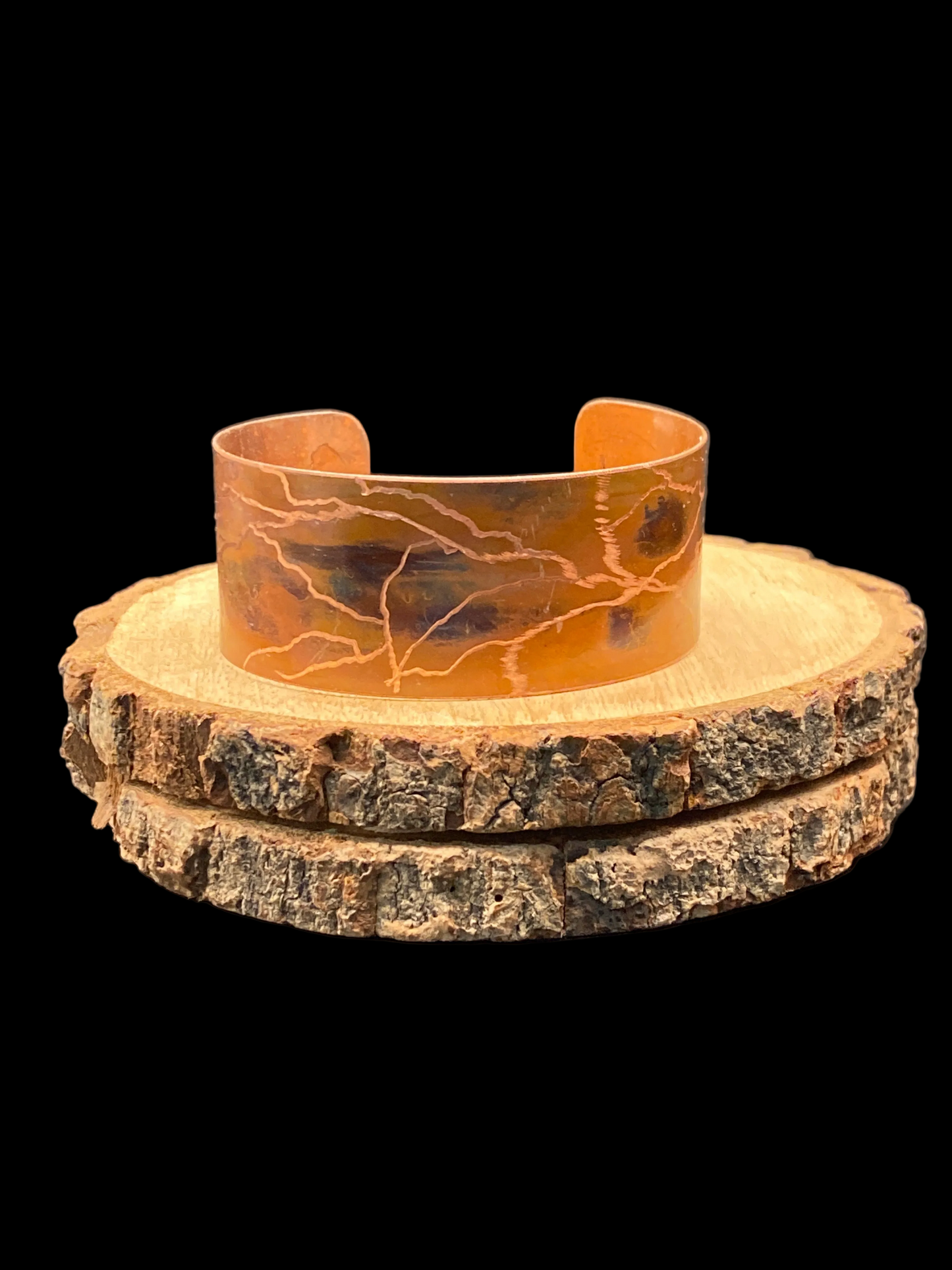 Wide Copper Bracelet  Lightning bolt design Fire painted copper