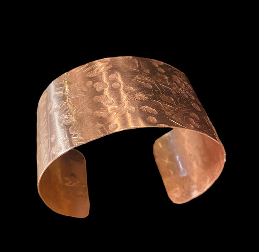 Hammered Design Wide Copper Bracelet