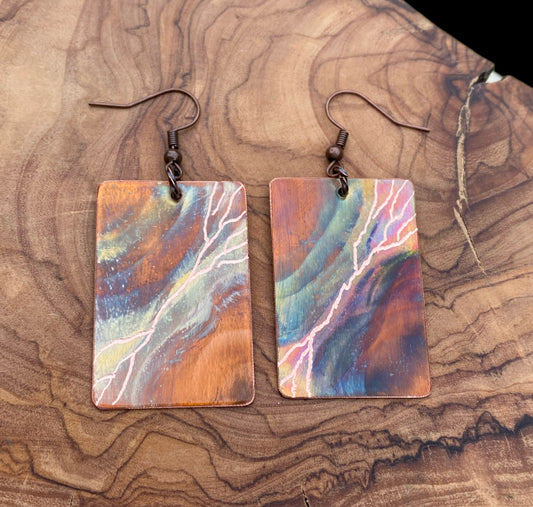 Fire Painted Copper Earrings