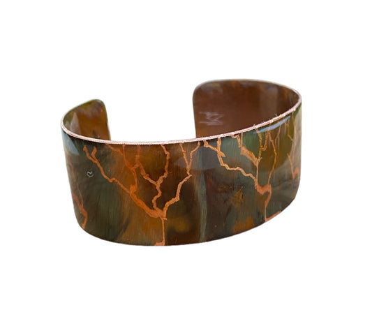 Fire Painted Wide Copper Bracelet