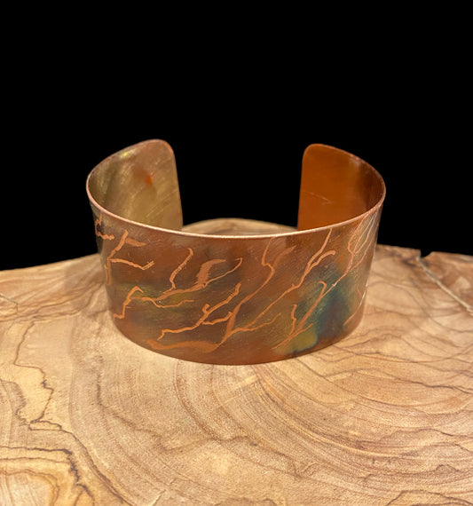 Fire Painted Wide Copper Bracelet