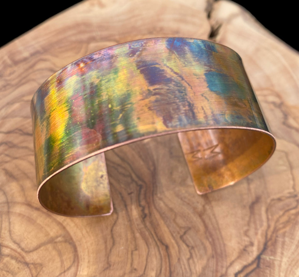 Wide Fire Painted Copper Bracelet