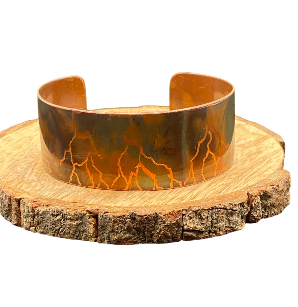 Fire Painted Etched Copper Bracelet