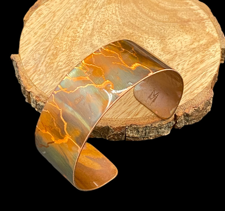 Fire Painted Etched Copper Bracelet