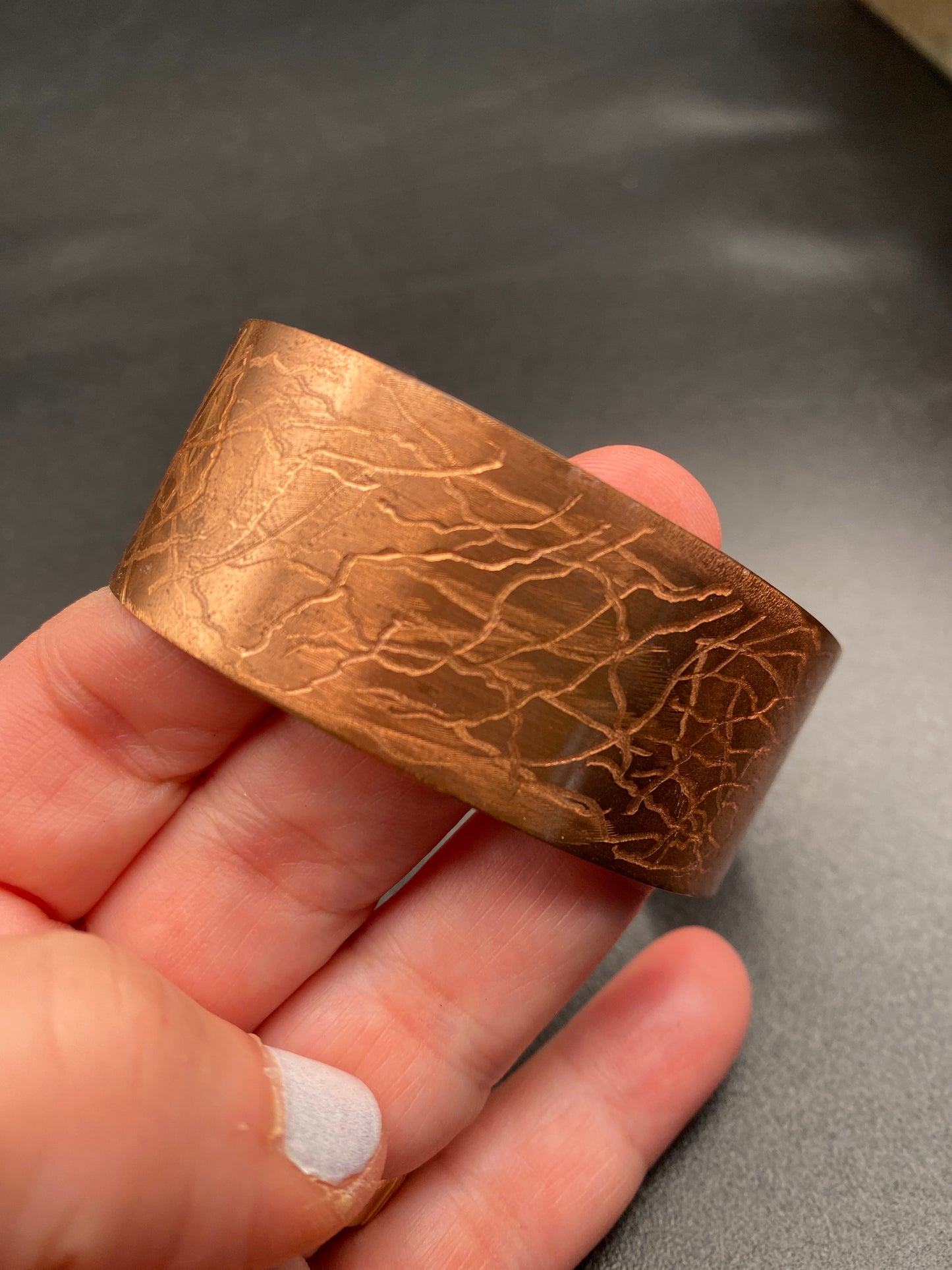Etched Wide Copper Bracelet