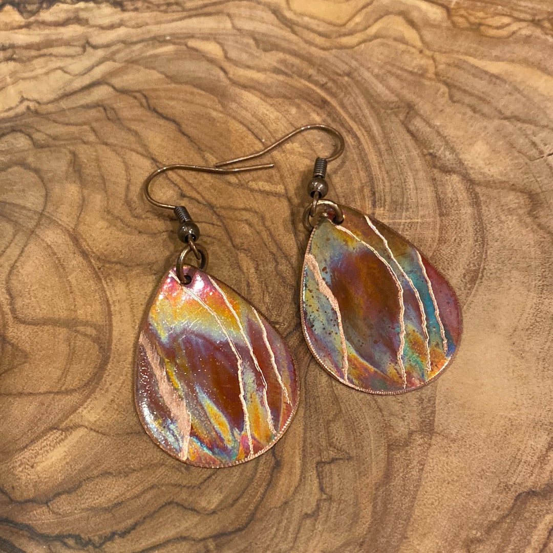 Fire Painted Copper Earrings
