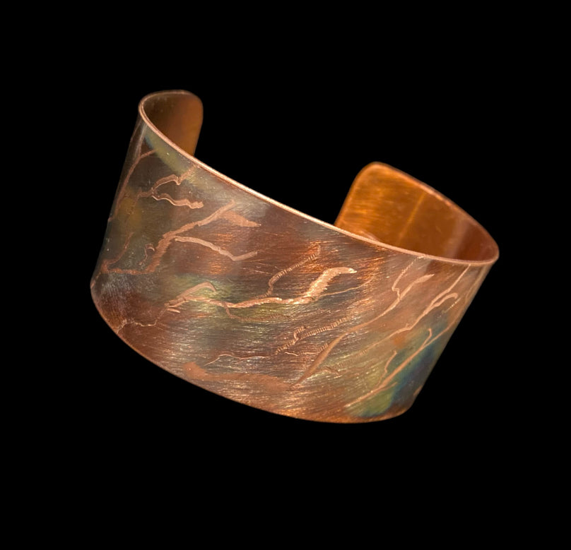 Fire Painted Wide Copper Bracelet