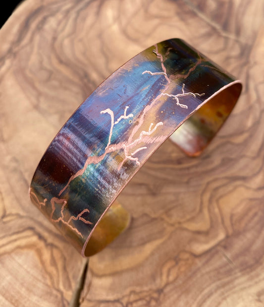 Fire Painted Etched Copper Bracelet