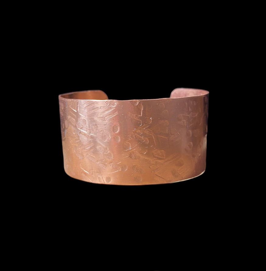 Hammered Design Wide Copper Bracelet