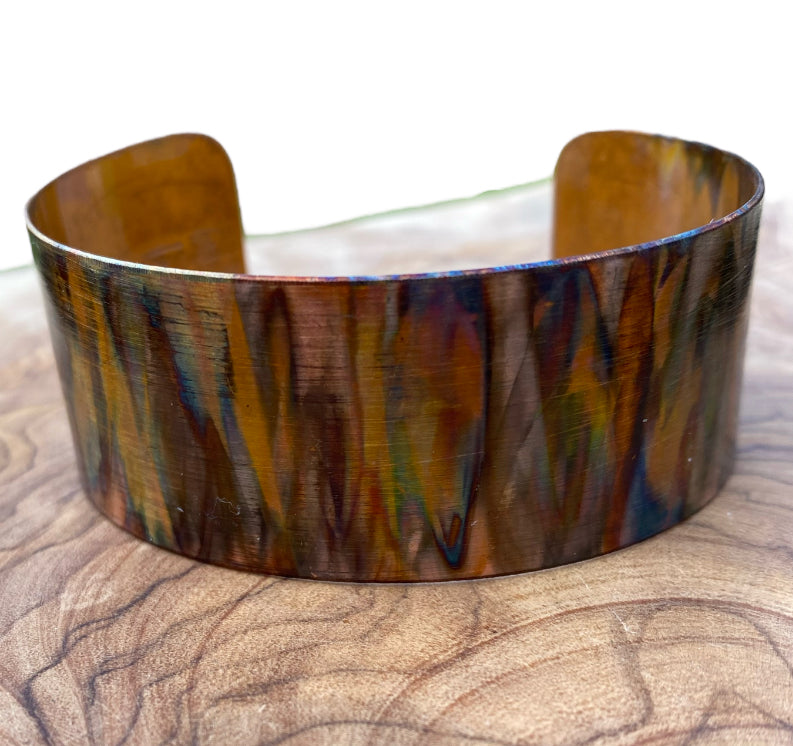 Fire Painted Copper Bracelet Wide