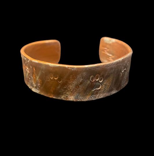 Dog Paw Fire Painted Copper Bracelet