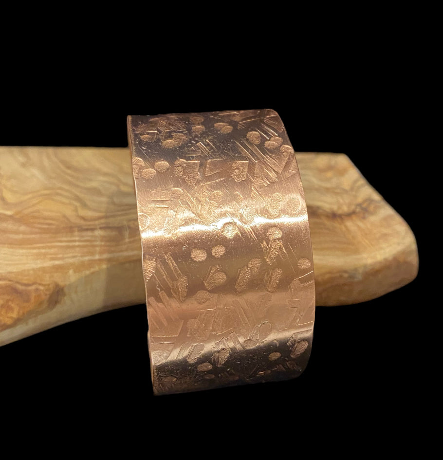 Hammered Design Wide Copper Bracelet
