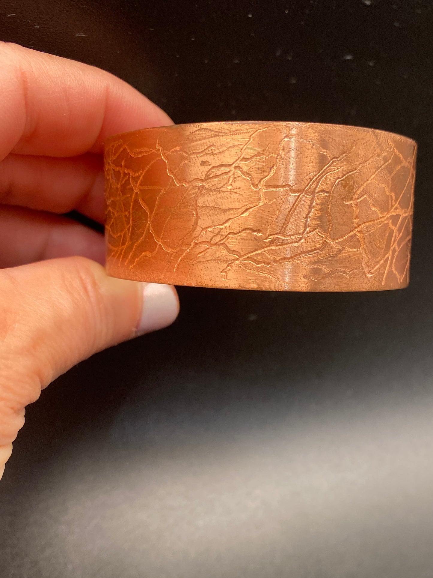 Etched Wide Copper Bracelet