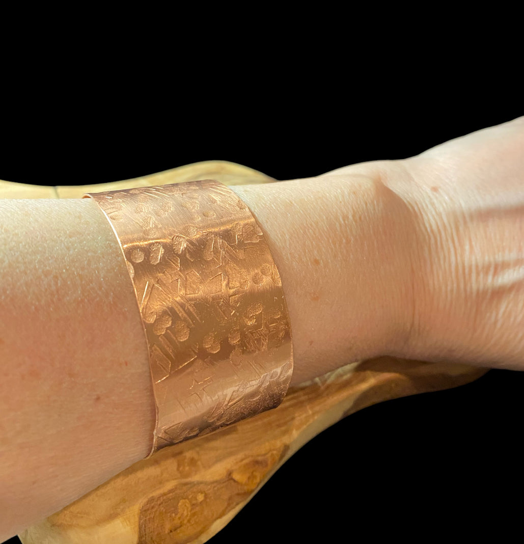 Hammered Design Wide Copper Bracelet