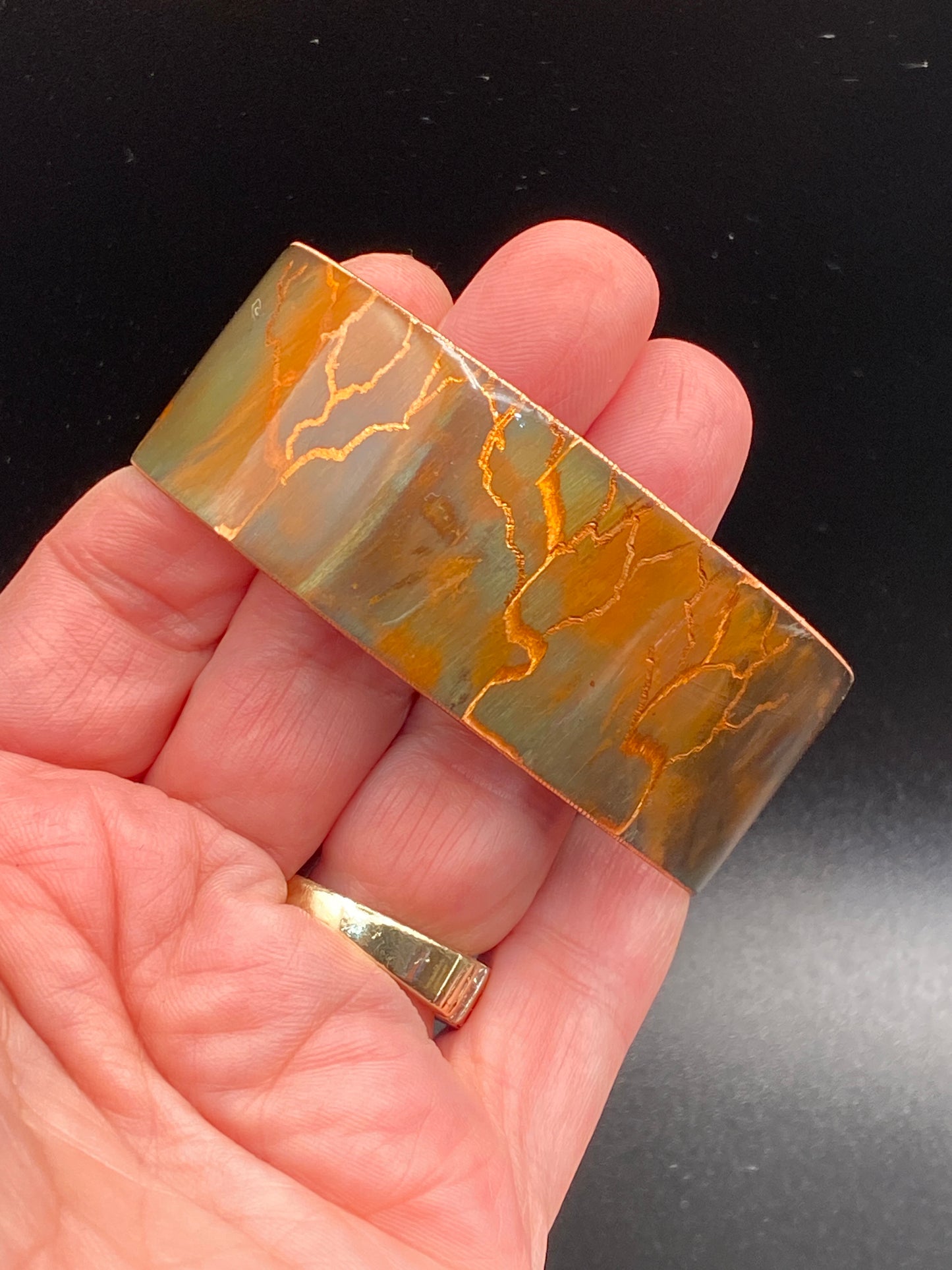 Fire Painted Etched Copper Bracelet