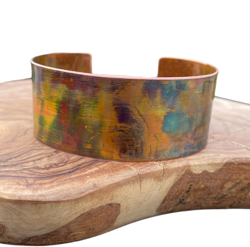 Wide Fire Painted Copper Bracelet