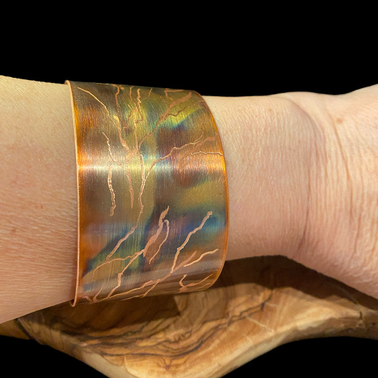 Fire Painted Wide Copper Bracelet