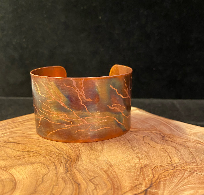 Fire Painted Wide Copper Bracelet