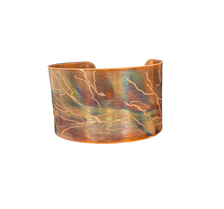 Fire Painted Wide Copper Bracelet