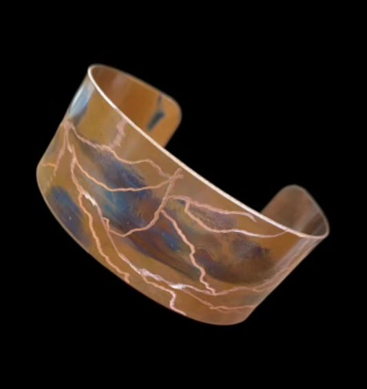 Wide Copper Bracelet “Etched Paths”