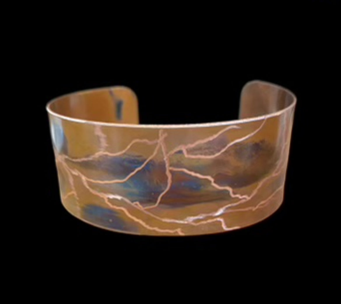 Wide Copper Bracelet “Etched Paths”