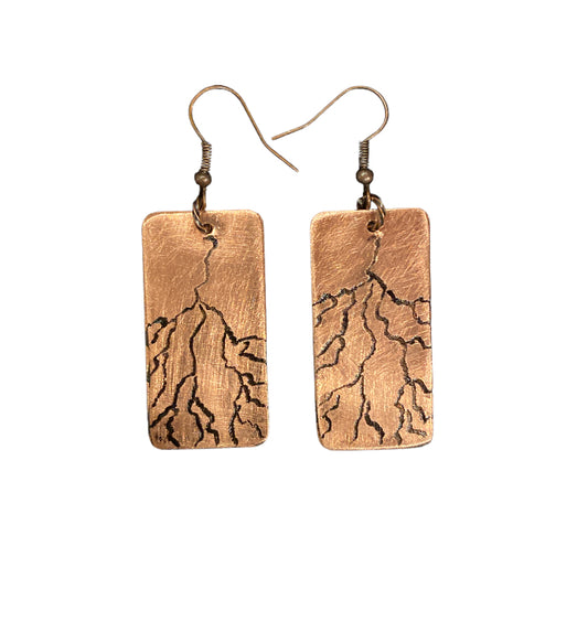 Copper Earrings Lightning Bolts